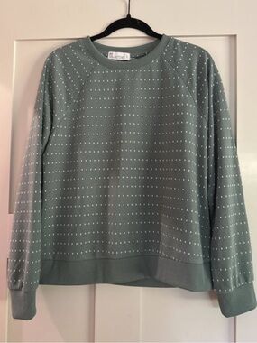 Fit Collective Teal-White Dot Pattern Crewneck light Sweatshirt - Women’s Size L